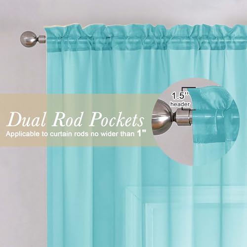 Aqua Sheer Curtains for Living Room 78 Inches Long 2 Pcs (Aqua / 42"W x 78"L (Pack of 2))