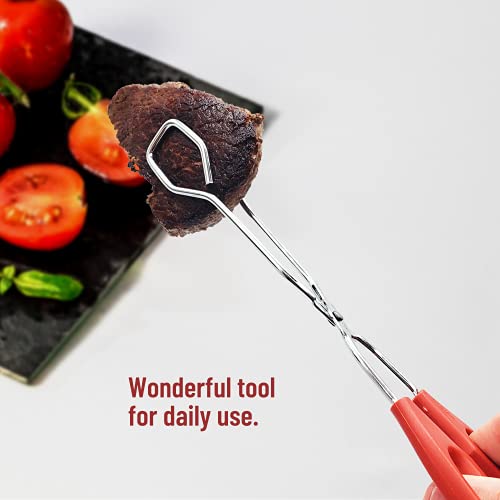 Scissor Tongs Cooking Kitchen Grilling Food Serving Barbecue Comfortable Ergonomic Grip Dishwasher Safe Beautiful Design (Red)