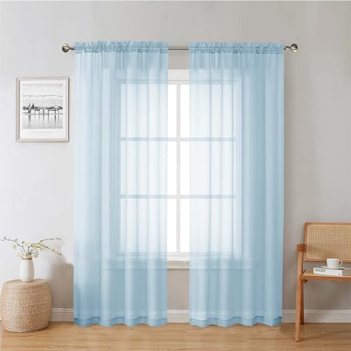 Sky Blue Sheer Curtains 78 Inches Long 2 Panels (Sky Blue / 42"W x 78"L (Pack of 2))