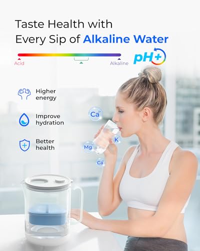 PT-72C-A Glass Alkaline Water Filter Pitcher, 7-Cup, Blue (Clear)