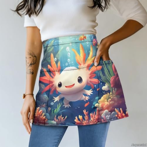 Axolotl Print Server Apron with 3 Pockets (Axolotl)