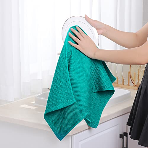 100% Cotton Waffle Weave Kitchen Dish Towels 8 (Teal / 13 X 28 - 8 Pack)