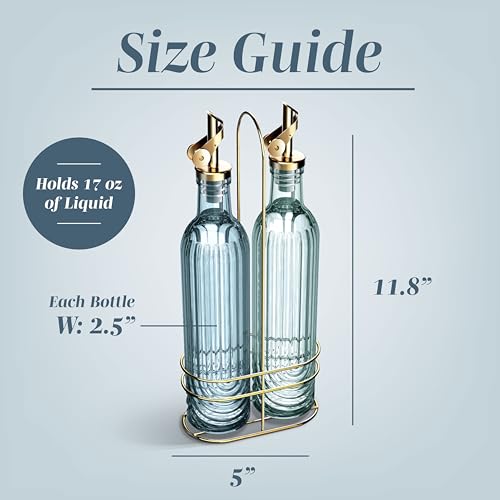 Glass Olive Oil Bottle Dispenser (Elegant Fluted / Blue)