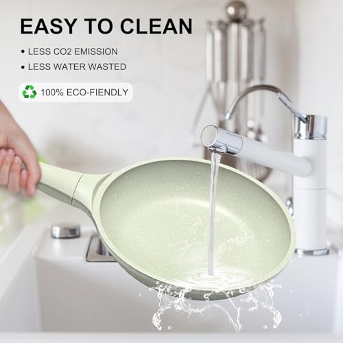 Non Stick Frying Pan 11 Inch with Tempered Glass Lid Nonstick Skillets Geen (Green-11 inch with Lid)