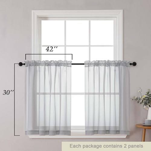 Light Grey Kitchen Curtains 30 Inch Length Tier 2 PCS (Light Grey / 42"W x 30"L (Pack of 2))