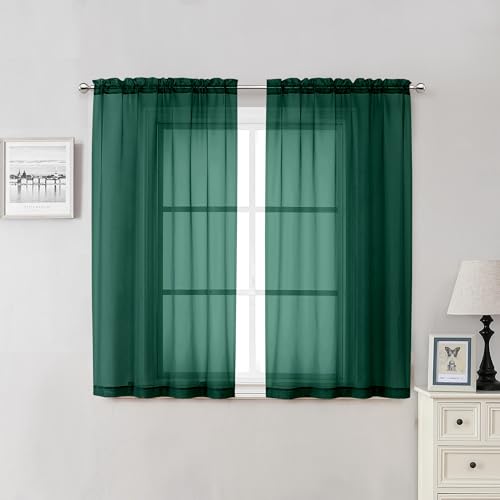 Hunter Green Sheer Curtains 54 Inch Length 2 Panels (Hunter Green / 42"W x 54"L (Pack of 2))