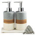 Ceramic Soap Dispenser Set of 2 (Gray and White / 2xSoap Dispenser Set with Tray)