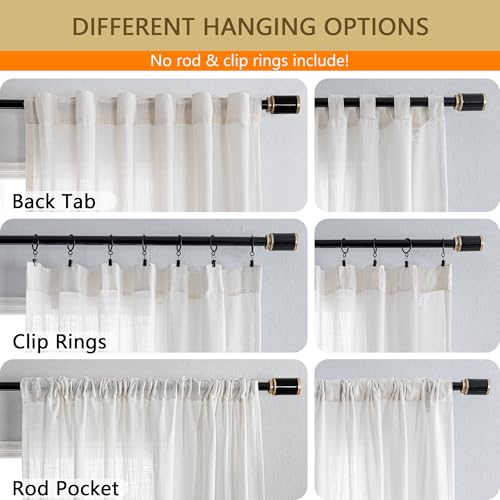 90 Inch Natural Curtains for Sliding Glass Door Windows (100"W x 90"L (Pack of 1) / Beige White)