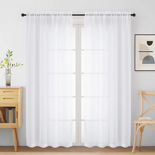 White Sheer Curtains for Window 72 inches Long 2 Panels Set (42"W x 72"L (Pack of 2) / White)