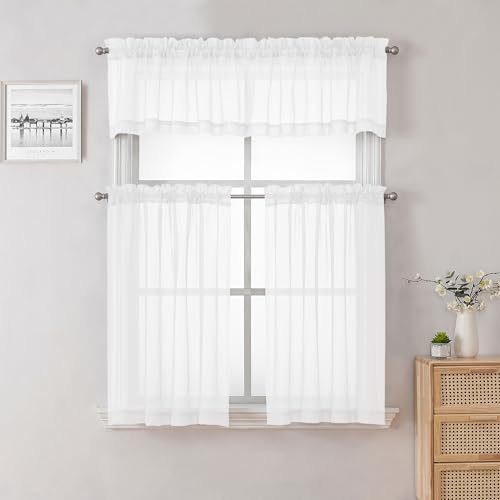 White Sheer Curtains 36 Inch Length 2 Panels Set (White / 42"W x 36"L (Pack of 2))