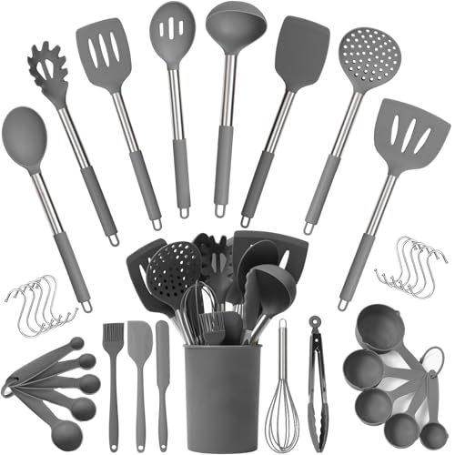34 PCs Silicone Kitchen Utensils Set (Gray / Set)