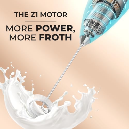 Powerful Milk Frother Wand With Duracell Batteries (Graphite Blue / Z1 Motor + Batteries)