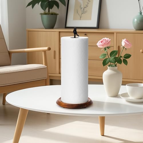 Wood Paper Towel Holder Countertop (Black (Bird)-round Base)