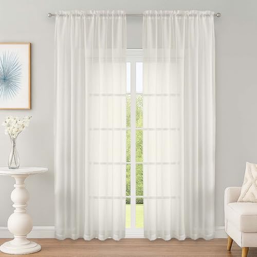 Ivory Sheer Curtains 90 Inch Long 2 Panels for Living Room 59" Wide (Ivory / 59"W x 90"L (Pack of 2))