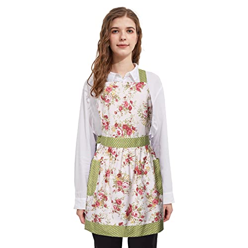 Kitchen Aprons for Women with 2 Pockets (Green-adult)