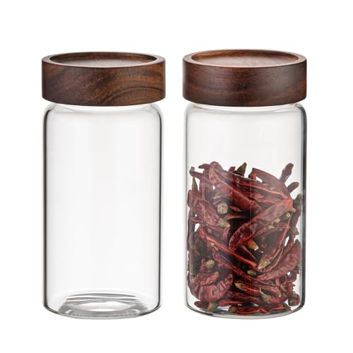 18 OZ Glass Coffee Jars with Top Screw Lid Ground Sugar Spice Herb Container Clear Glass Jar Round Food Storage Canister for Pantry Tea Coffee Bean Spice Cookies Salts (2×550ml(18oz))