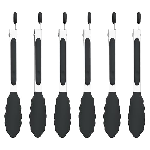 6PCS 7 Inch Silicone Tongs Set (7", 6PCS, Black)