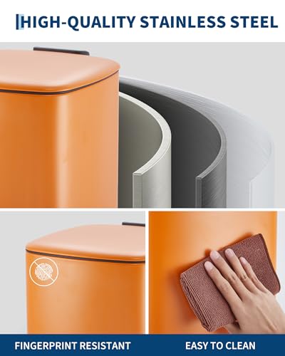 8 Gallon Step Square Trash Can with Soft (Orange)