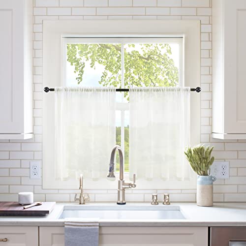 Short Sheer Curtains 30 Inch Length 2 Panels (Ivory / 29"W x 30"L (Pack of 2))