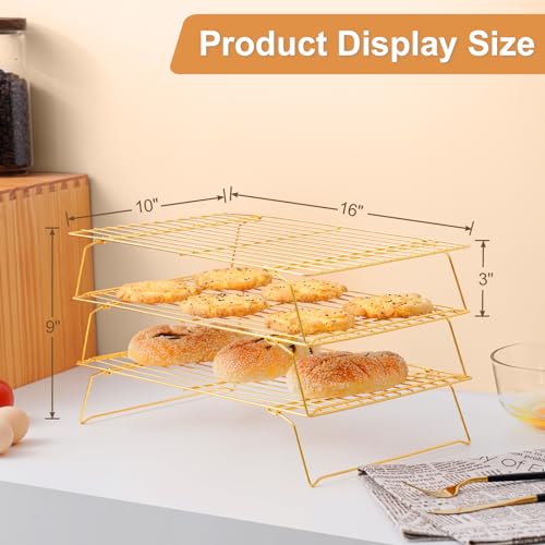 Cooling Rack for Cooking Baking 3 Tiers (Gold / 16"x10"-3Tier)