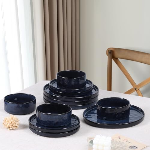12 Pieces Stoneware Dinnerware Set (12-Piece / Cetacean Blue)