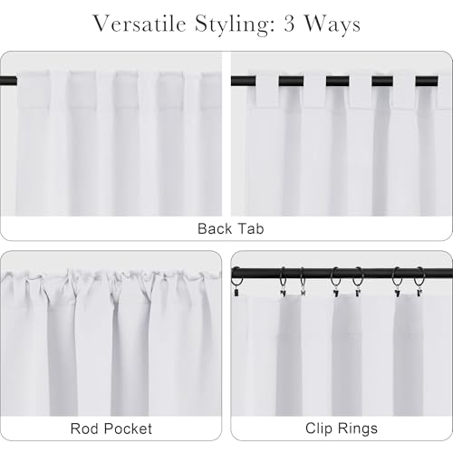 60% Light Blocking Curtains 48 inch Long for Short Small Window (Pure White / 42"W x 48"L (Pack of 2))
