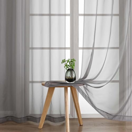 Extra Wide Charcoal Grey Sheer Curtains 72 Inches Long 2 Panels (59"W x 72"L (Pack of 2) / Charcoal Grey)