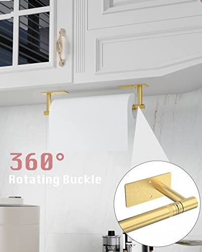 Gold Paper Towel Holder Under Cabinet Self Adhesive or Wall Mount (Gold / Standard Holder)