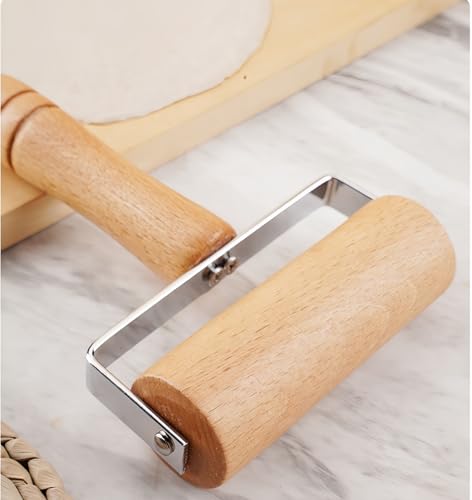Stainless Steel & Beechwood Rolling Pin with Adjustable Thickness (T)