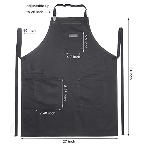 Black Kitchen Apron for Cooking (Black Cotton)