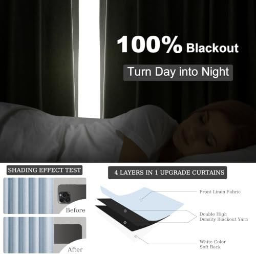 Light Blue 120 Inch Blackout Linen Curtains 2 Panel Set for Living Room Darkening Thick Linen Textured 100% Black Out Drapes 120 Inches Long Back Tab Light Blocking Bedroom for Babys Kids (Chambray Blue / 52"W x 120"L (Pack of 2))