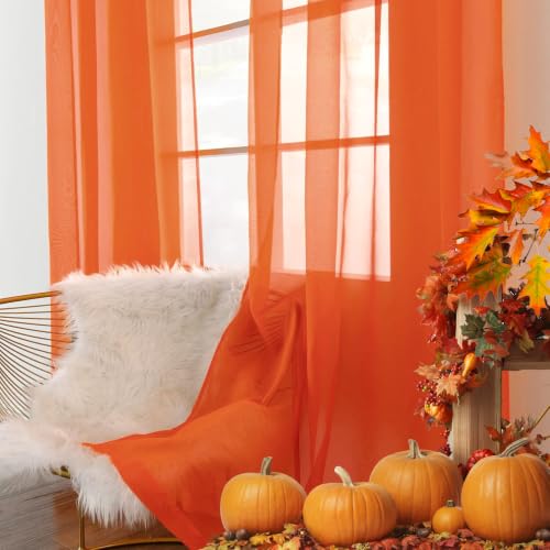 Sheer Voile Window Treatment Rod Pocket Curtain Panels for Kitchen Bedroom Living Room Drapes Sunlight Filtering Privacy Semi Home Decor Assorted (Burnt Orange / 52"W x 84"L (Pack of 2))
