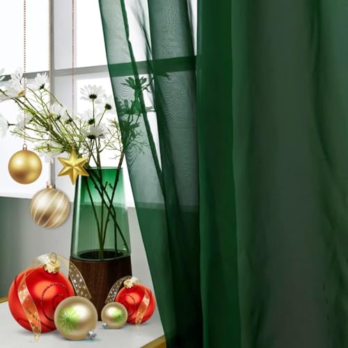 Sheer Voile Window Treatment Rod Pocket Curtain Panels for Kitchen Bedroom Living Room Drapes Sunlight Filtering Privacy Semi Home Decor Assorted Colors Sizes (Foliage Green / 52"W x 72"L (Pack of 2))