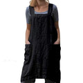 Cotton Linen Apron Cross Back Apron for Women with Big Pockets Square Pinafore Dress for Baking Cooking BBQ & Grill (Black / Large)