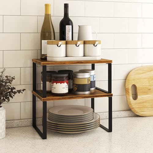 Kitchen Cabinet Organizer Shelf Set of 4 (Rustic Brown)