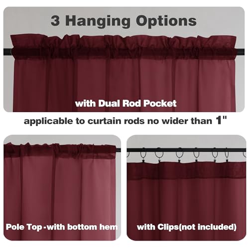 Short Sheer Curtains 45 Inches Length 2 Pieces (Burgundy / 42"W x 45"L (Pack of 2))