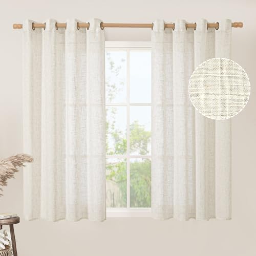 40 Inch Length Semi Sheer Linen Curtains for Windows 2 Panels (52"W x 40"L (Pack of 2) / Natural)