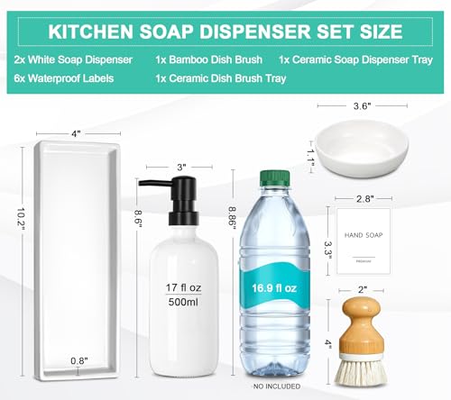 Kitchen Soap Dispenser Set (White Bottles + Black Pumps)
