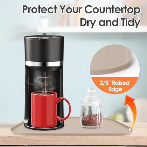 Silicone Coffee Maker Mat with Lip for Countertops (Khaki / 24'' x 16'')