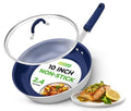 10'' Medium Fry Pan with Lid (Silver exterior/Blue interior / 10")