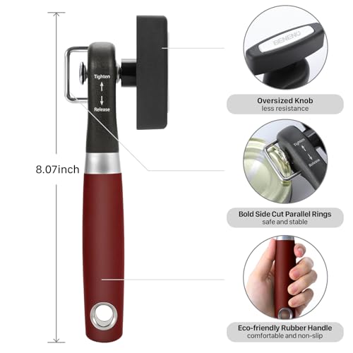 Can Opener Manual Side Safe Cut Can Opener Smooth Edge (Red)