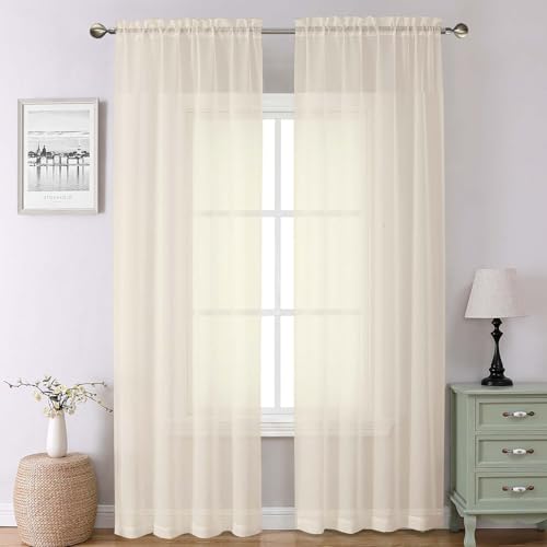 Cream Sheer Curtains 90 Inches Long 2 Panels (Cream / 42"W x 90"L (Pack of 2))