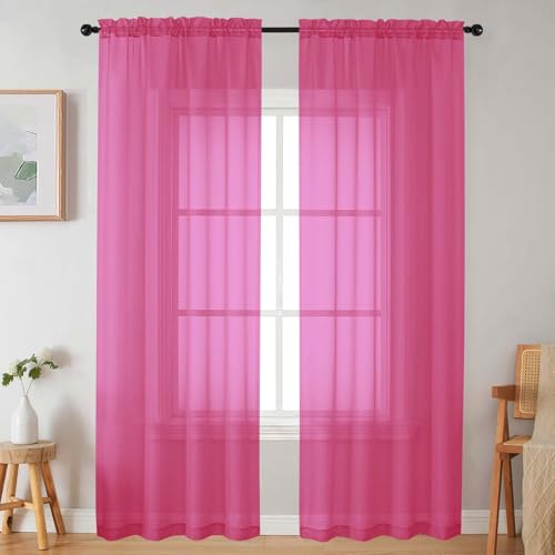 Sheer Hot Pink Curtains for Bedroom Living Room 90 Inches Long 2 Panels Set (Hot Pink / 42"W x 90"L (Pack of 2))