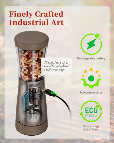 Electric Salt and Pepper Grinder Set with Storage Base (Caramel)