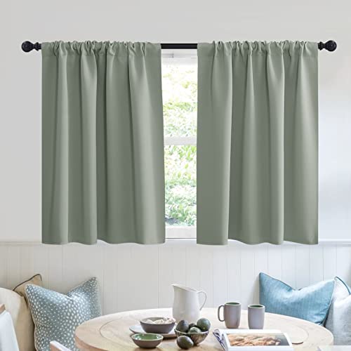 Short Blackout Privacy Curtains 30 inch Long for Bathroom Window (Grayish Green / 42"W x 30"L (Pack of 2))