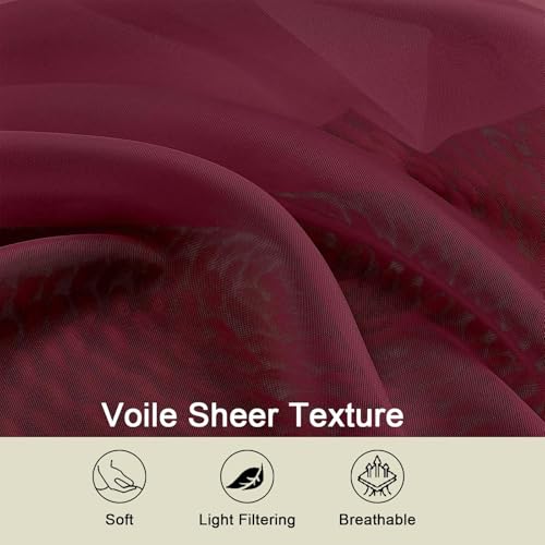 Sheer Burgundy Curtains for Bedroom Living Room 90 Inches Long 2 Panels Set (Burgundy / 42"W x 90"L (Pack of 2))