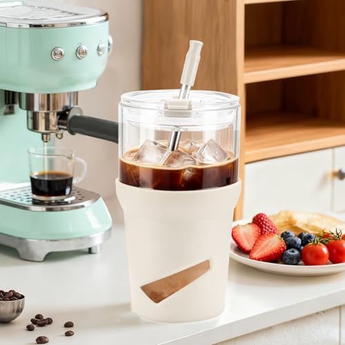 Glass Tumbler with Lids and Straws (20 Ounces / White)