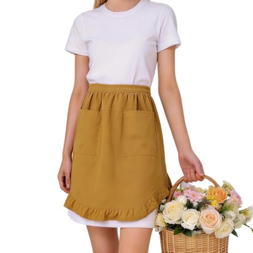 Vintage Maid Apron for Women with Pockets (Ginger Yellow)