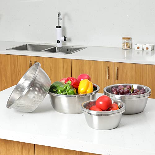 304 Stainless Steel Fine Mesh Colander Set (2qt / Primary Colors)