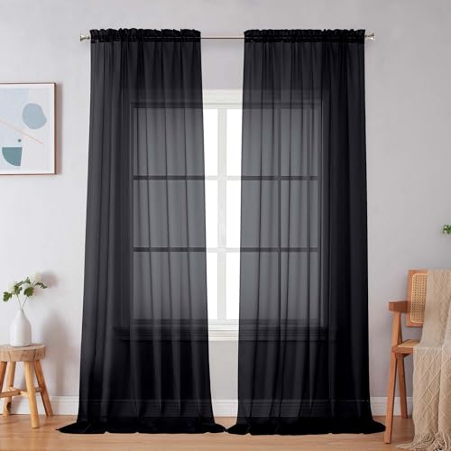 Black Sheer Curtains 96 Inches Long (Black / 59"W x 96"L (Pack of 2))